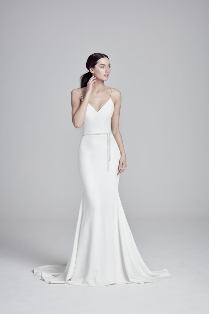 form fitting satin wedding dress