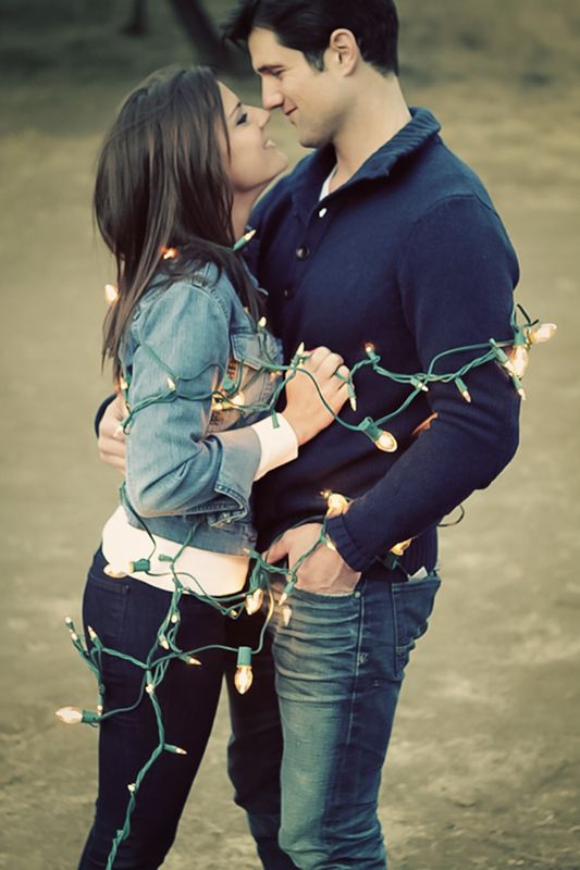 Engagement photo with lights