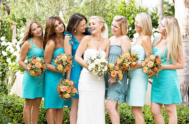 Blue mismatched bridesmaids