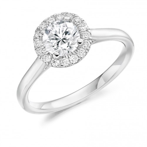 Weir & Sons Platinum and Halo Diamond Engagement Ring, €4,920.