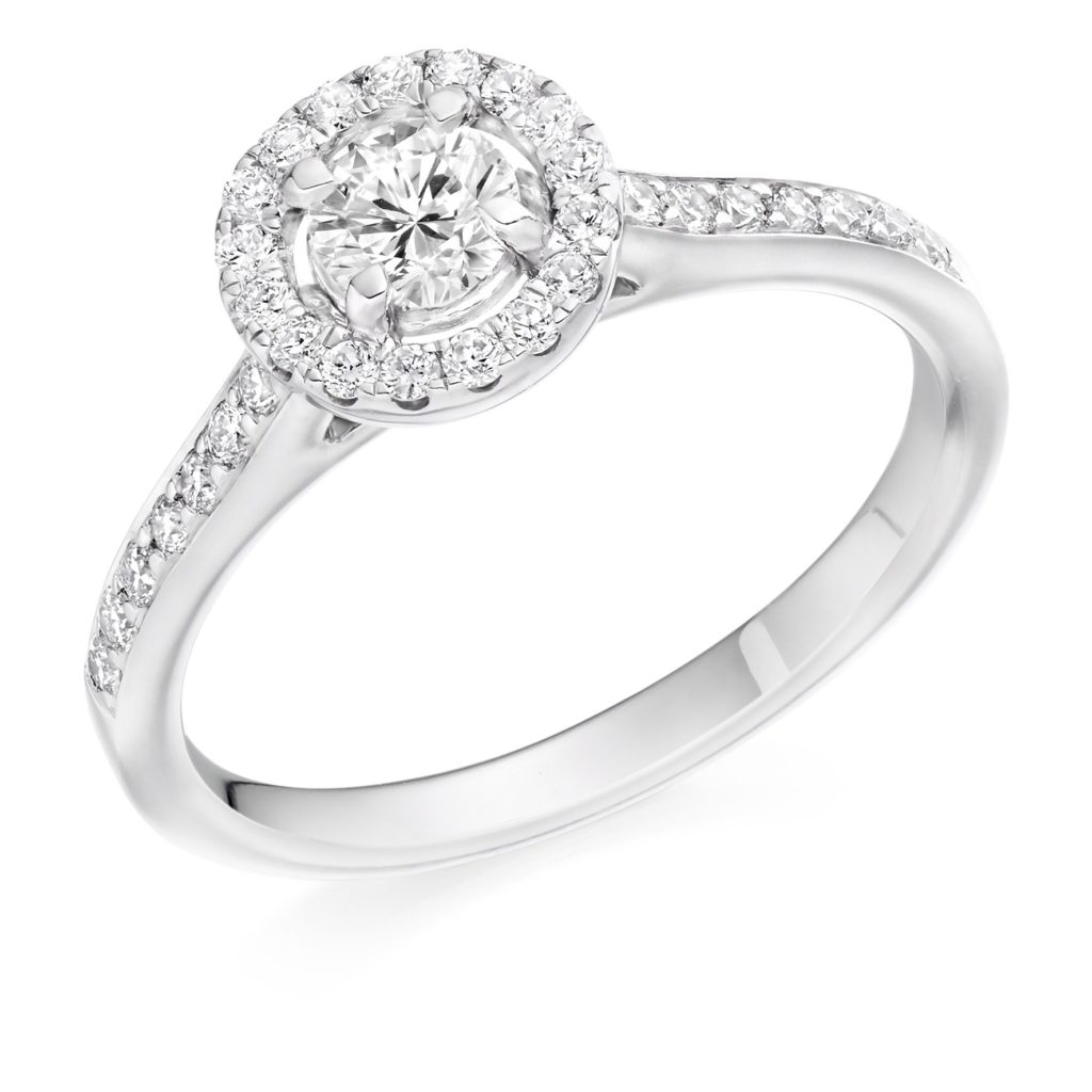 Weir & Sons Platinum Halo Engagement Ring, €2180.