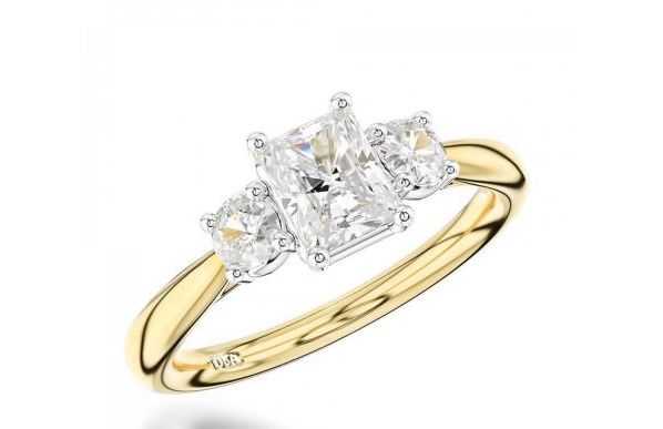 Yellow gold/platinum and radiant cut diamond engagement ring, €3,685, Weir & Sons