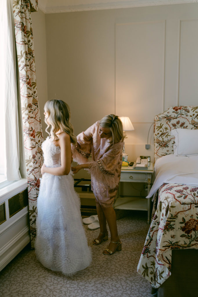 Irish bride getting ready with her mother