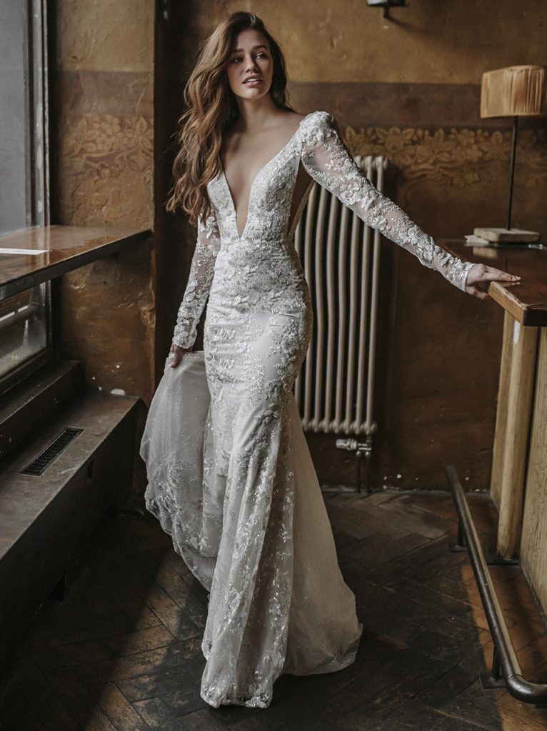 Grey lace wedding clearance dress