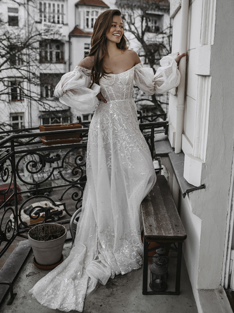 grey lace wedding dress