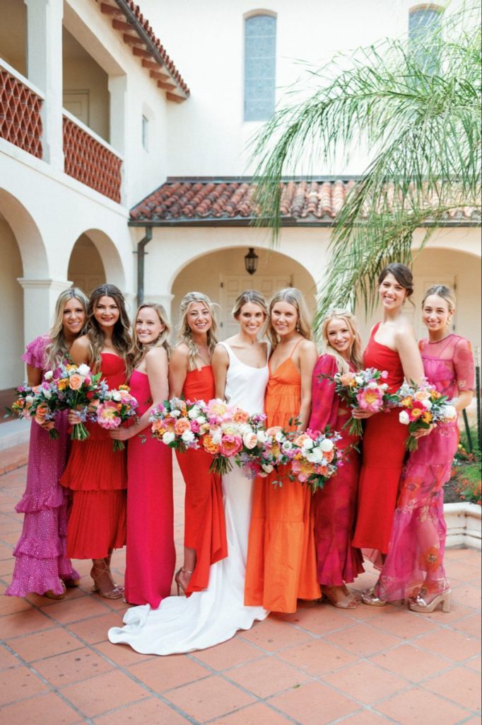 Mixed Match Bridesmaids Orange And Pink Bridesmaids Dresses 